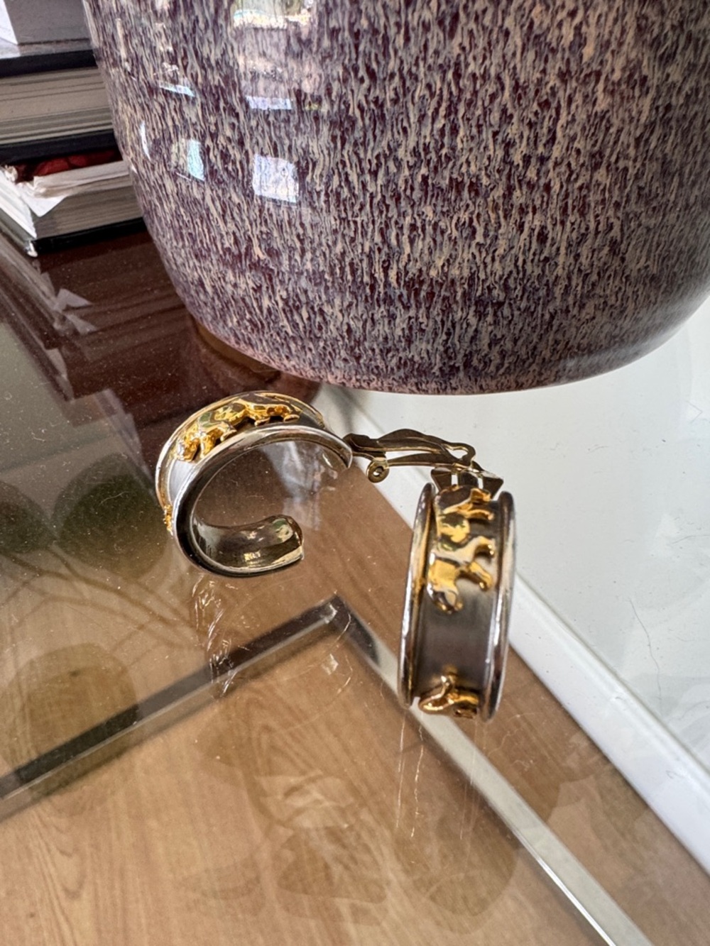 Vintage Two-Tone Silver and Gold Clip-On Hoop Earrings